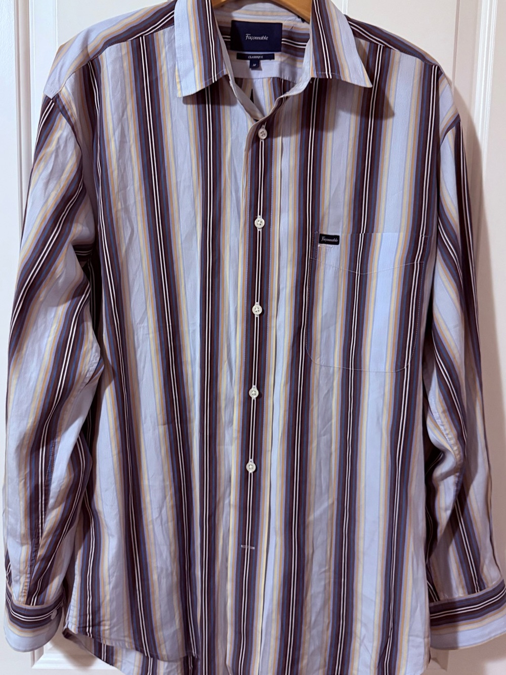 Faconnable  Men's premium dress shirt long sleeves  Button-Up Shirt - Brown & Wh